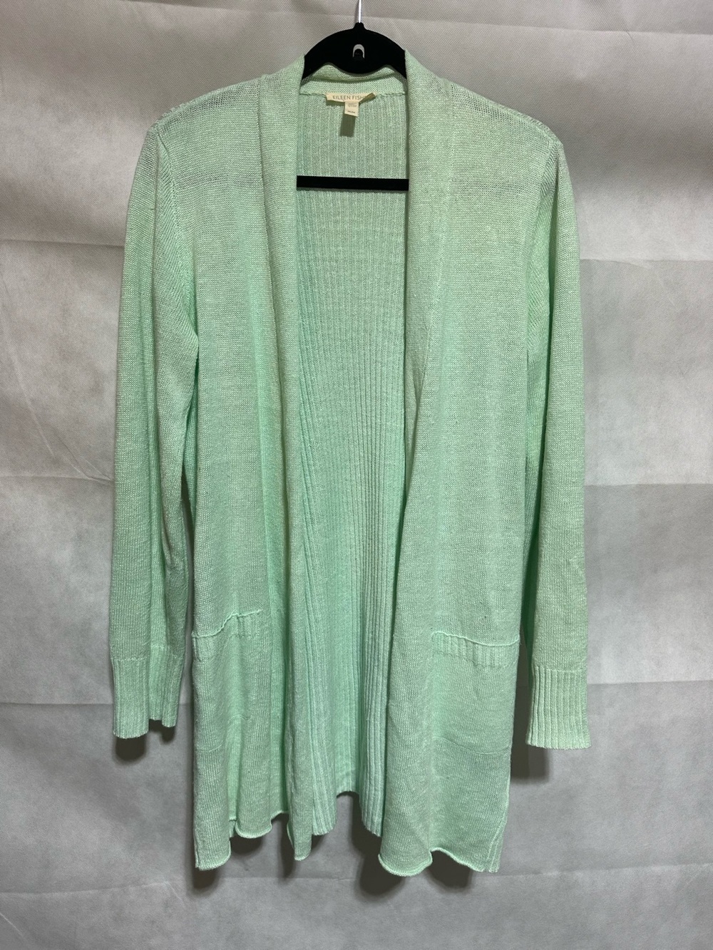 EILEEN FISHER Organic Linen Shawl Collar Cardigan Seafoam Green Size M Beach